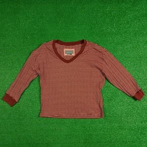 Anthropologie Top Women S V Neck 3/4 Sleeve Stripe Textured Red Pink Hi-Lo Shirt